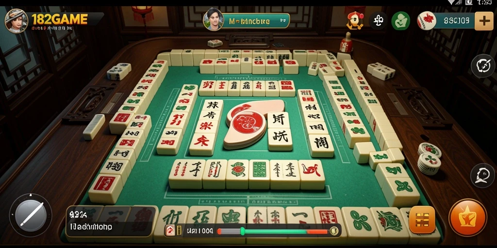Tangkapan layar utama 182GAME menampilkan gameplay Mahjong yang menarik.