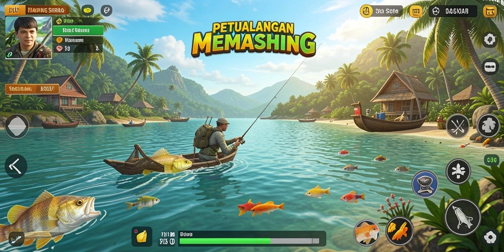 Tampilan gameplay D06 dengan berbagai lokasi memancing yang menakjubkan.