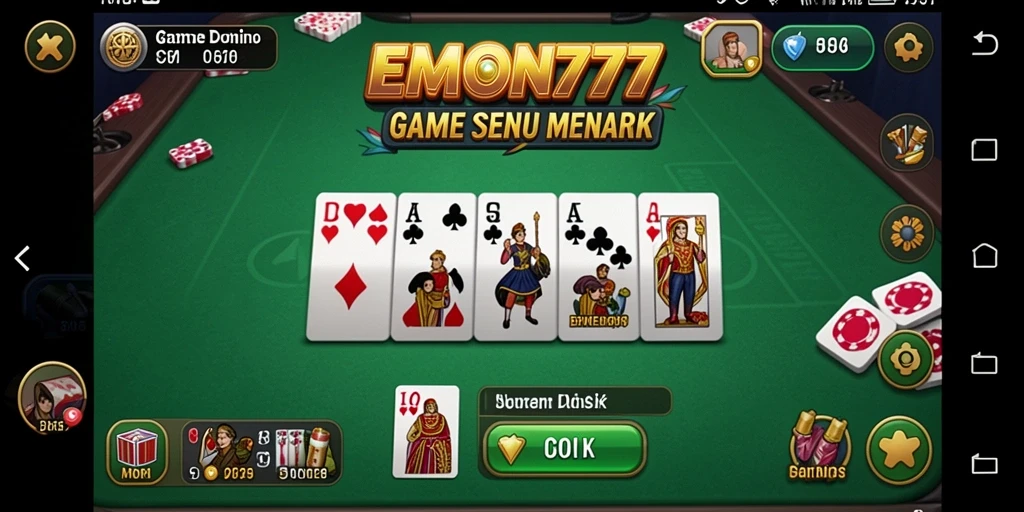 Screenshot utama EMON777 menunjukkan gameplay Domino yang seru.