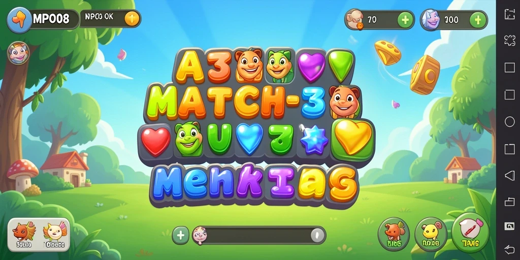 Screenshot MPO08 menampilkan gameplay seru permainan Match-3.